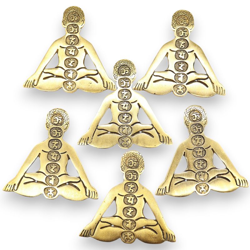 Goldfarbener Räucherstäbchenhalter aus Aluminium mit sieben Chakren für Yoga, 12 x 12 cm