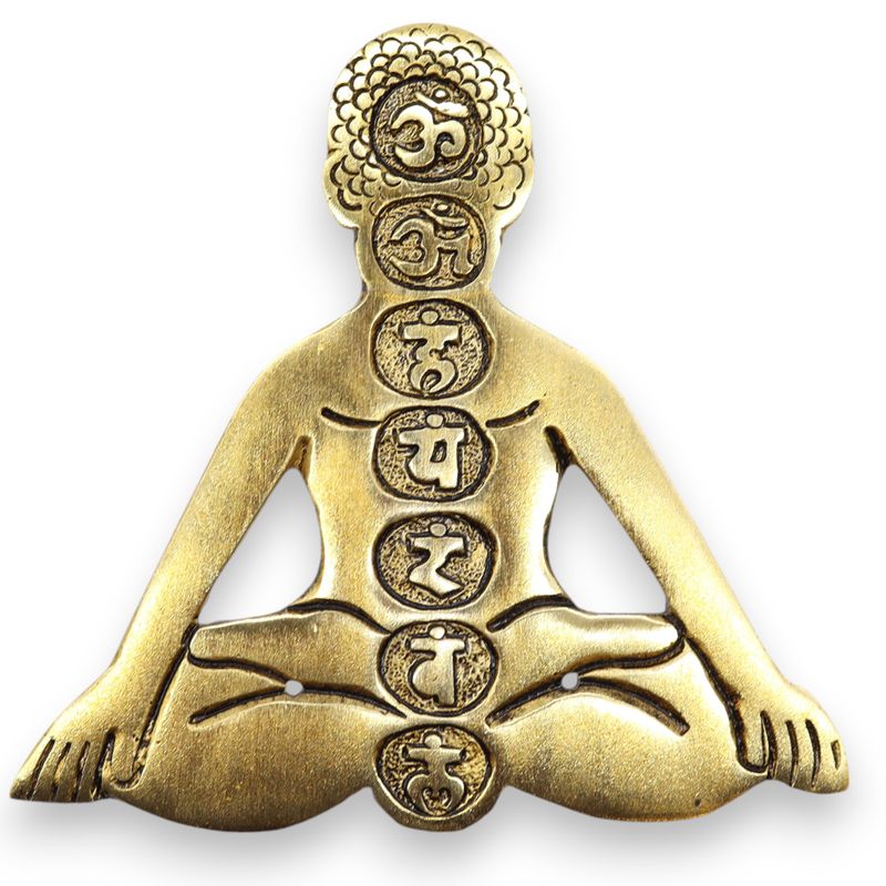 Goldfarbener Räucherstäbchenhalter aus Aluminium mit sieben Chakren für Yoga, 12 x 12 cm