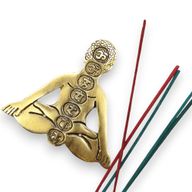 Goldfarbener Räucherstäbchenhalter aus Aluminium mit sieben Chakren für Yoga, 12 x 12 cm