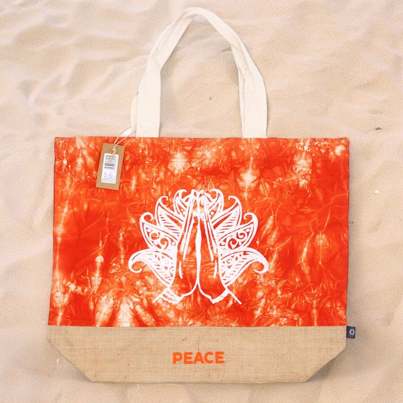 Ganz natürliche Tasche - Orange Stonewash - Namaste Hand - Peace