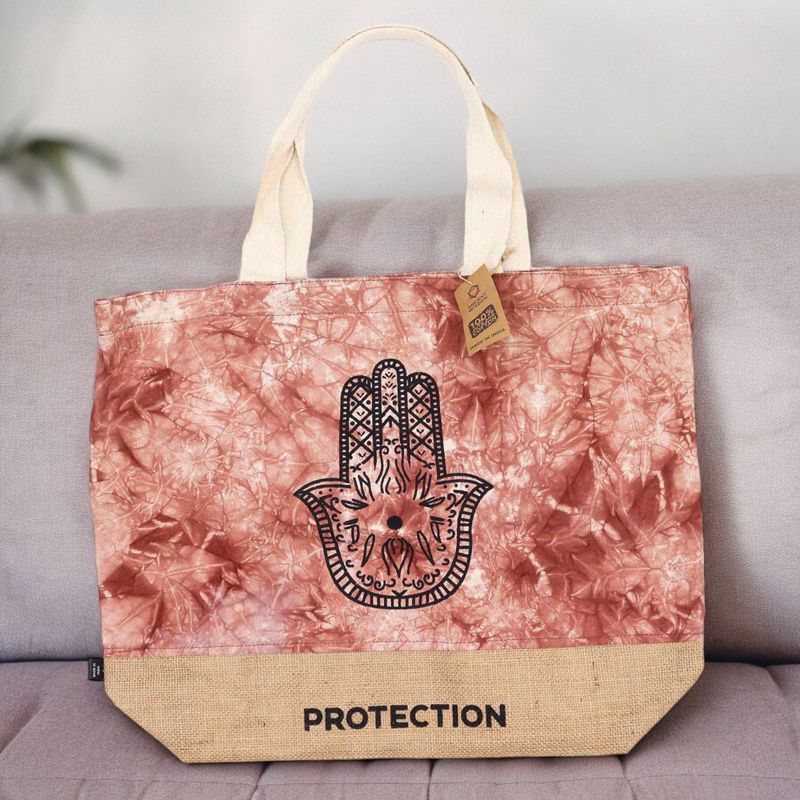 Ganz natürliche Tasche - Terrakotta Stonewash - Hamsa - Schutz
