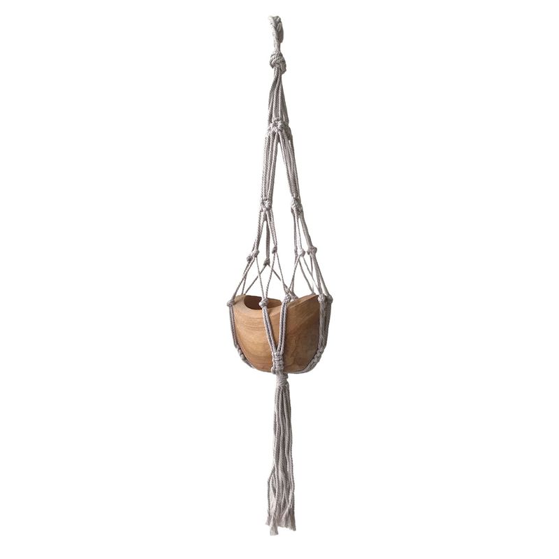 Kleiner Makramee-Topfhalter – Beige – 75 cm