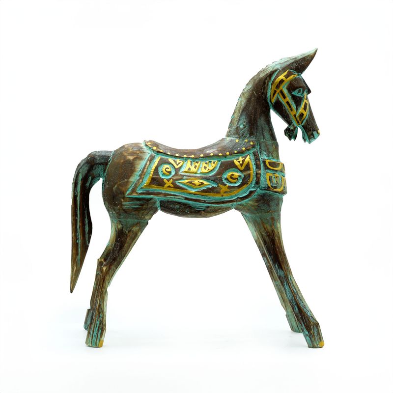 Mittleres Pferd in Gold und Türkis, 25 cm