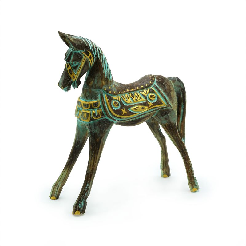 Mittleres Pferd in Gold und Türkis, 25 cm