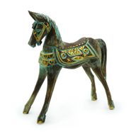 Großes Pferd in Gold und Türkis, 32 cm