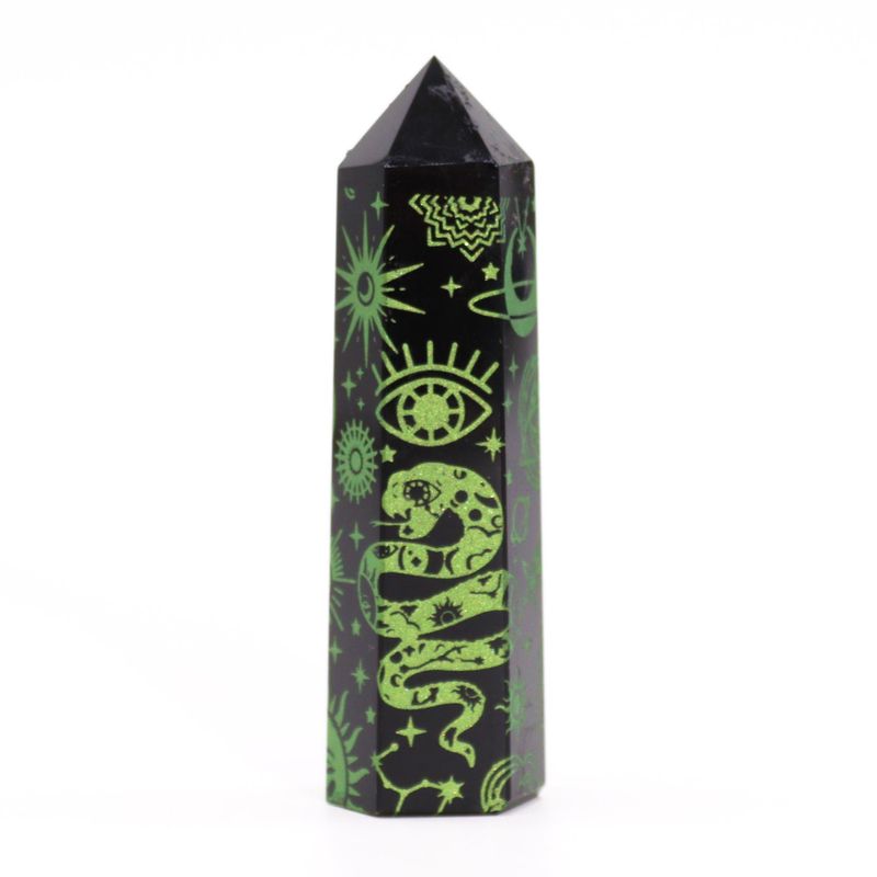 Schwarze Obsidianspitzen (ca. 60–70 g, 9 cm) – Mystic Story – Waldgrün