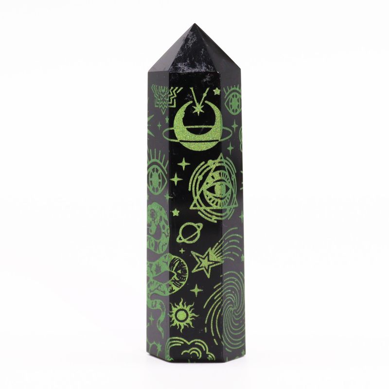Schwarze Obsidianspitzen (ca. 60–70 g, 9 cm) – Mystic Story – Waldgrün