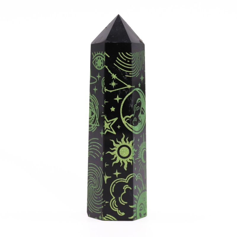 Schwarze Obsidianspitzen (ca. 60–70 g, 9 cm) – Mystic Story – Waldgrün
