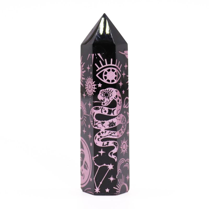 Schwarze Obsidianspitzen (ca. 60–70 g, 9 cm) – Mystic Story – Rosa