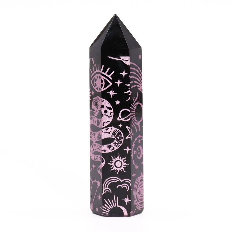 Schwarze Obsidianspitzen (ca. 60–70 g, 9 cm) – Mystic Story – Rosa