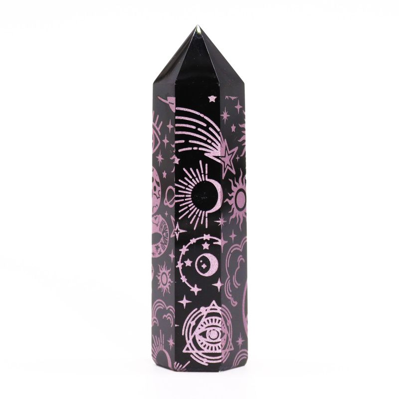 Schwarze Obsidianspitzen (ca. 60–70 g, 9 cm) – Mystic Story – Rosa