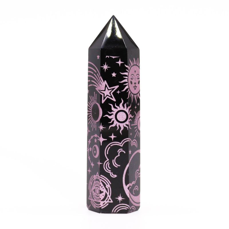 Schwarze Obsidianspitzen (ca. 60–70 g, 9 cm) – Mystic Story – Rosa