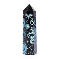 Schwarze Obsidianspitzen (ca. 60–70 g, 9 cm) – Mystic Story – Himmelblau