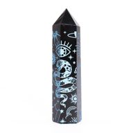 Schwarze Obsidianspitzen (ca. 60–70 g, 9 cm) – Mystic Story – Himmelblau
