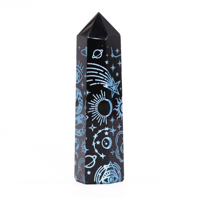Schwarze Obsidianspitzen (ca. 60–70 g, 9 cm) – Mystic Story – Himmelblau