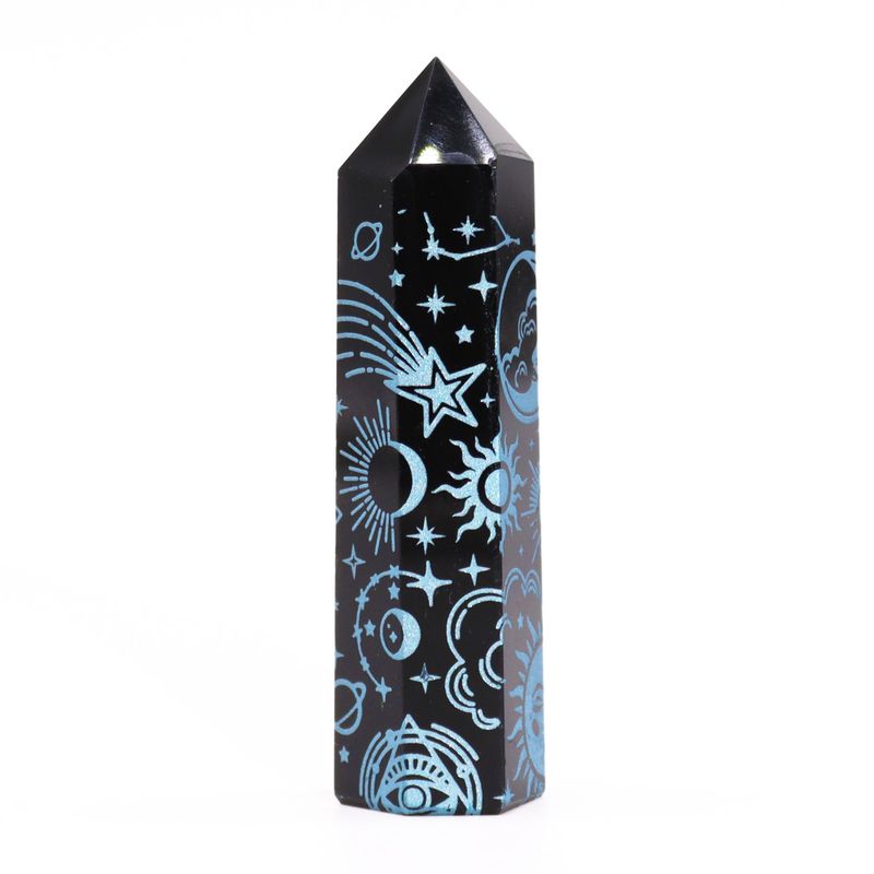 Schwarze Obsidianspitzen (ca. 60–70 g, 9 cm) – Mystic Story – Himmelblau