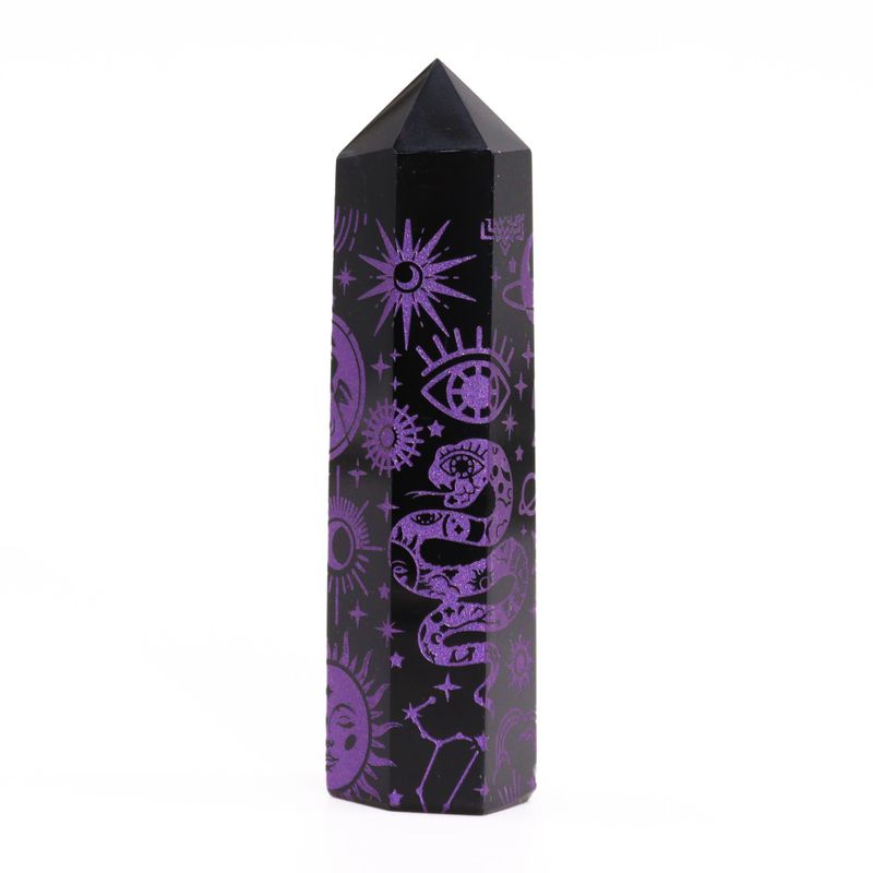 Schwarze Obsidianspitzen (ca. 60–70 g, 9 cm) – Mystic Story – Deep Purple