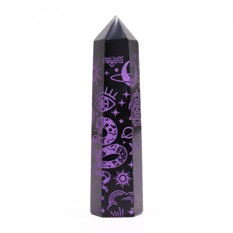 Schwarze Obsidianspitzen (ca. 60–70 g, 9 cm) – Mystic Story – Deep Purple
