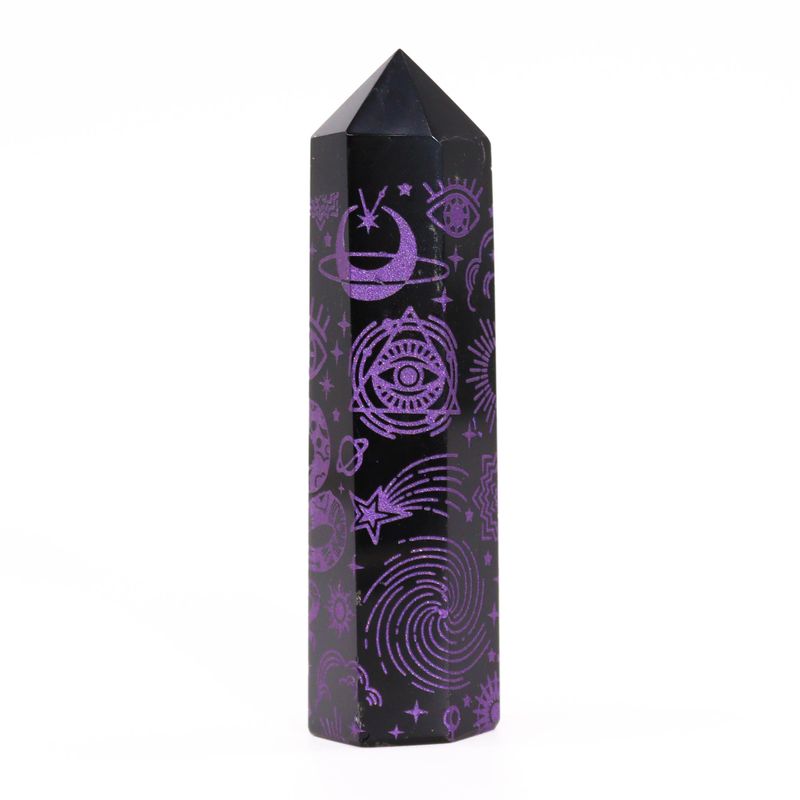 Schwarze Obsidianspitzen (ca. 60–70 g, 9 cm) – Mystic Story – Deep Purple