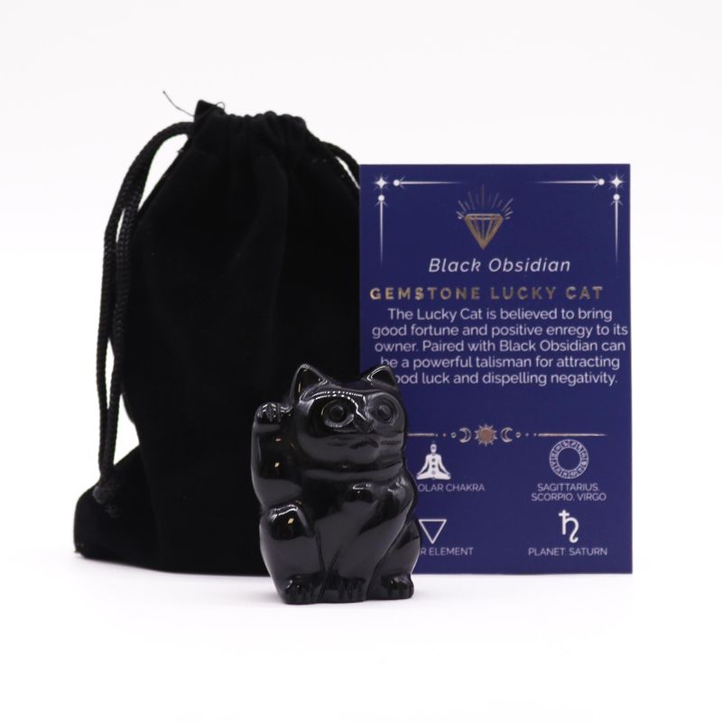 Edelstein Glückskatze - Schwarzer Obsidian 50x35x25mm