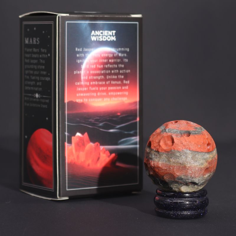 Roter Jaspis-Planet auf einem Sola-Goldfluss-Ständer – 40 mm (30 x 15 mm Ständer)