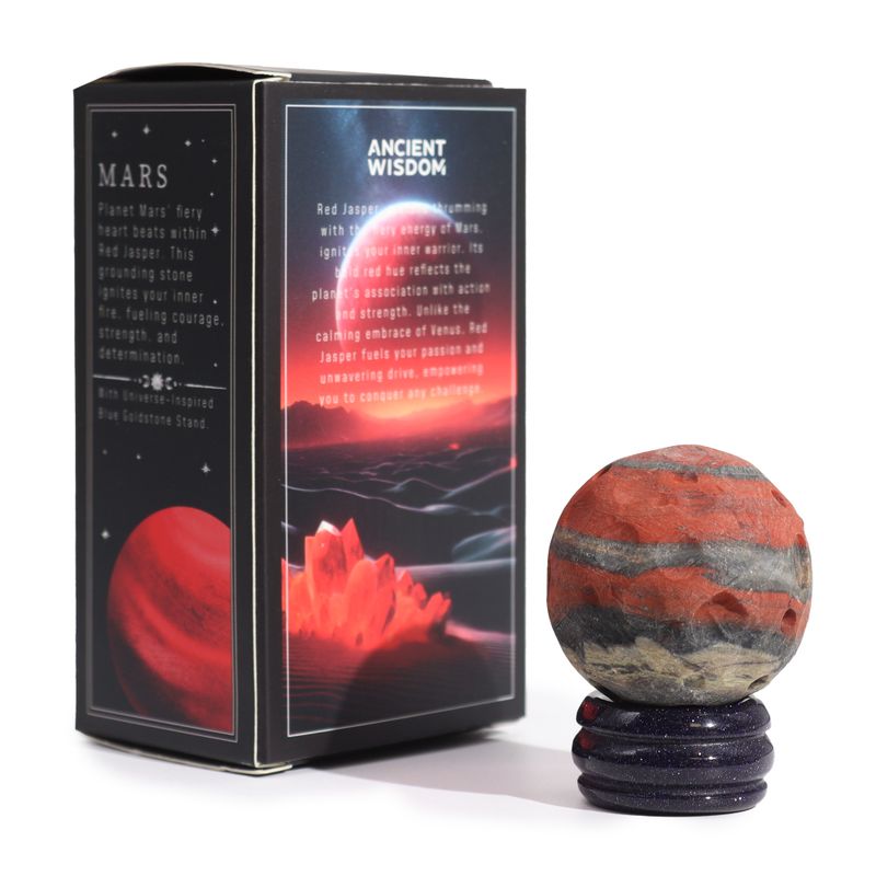 Roter Jaspis-Planet auf einem Sola-Goldfluss-Ständer – 40 mm (30 x 15 mm Ständer)
