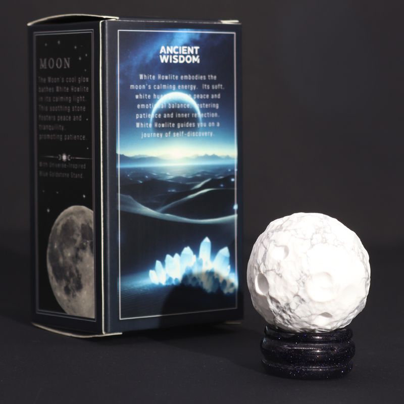 Weißer Howlith-Planet auf einem Sola-Goldfluss-Ständer – 40 mm (30 x 15 mm Ständer)