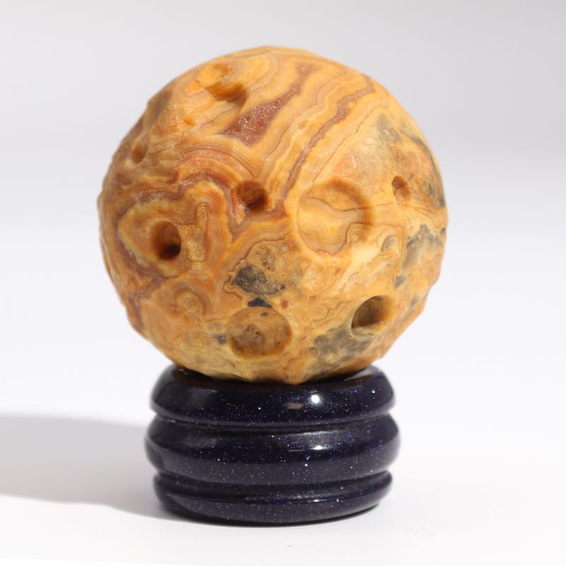 Crazy Lace Jasper Planet auf einem Sola Goldstone-Ständer – 40 mm (30 x 15 mm Ständer)
