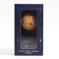 Crazy Lace Jasper Planet auf einem Sola Goldstone-Ständer – 40 mm (30 x 15 mm Ständer)