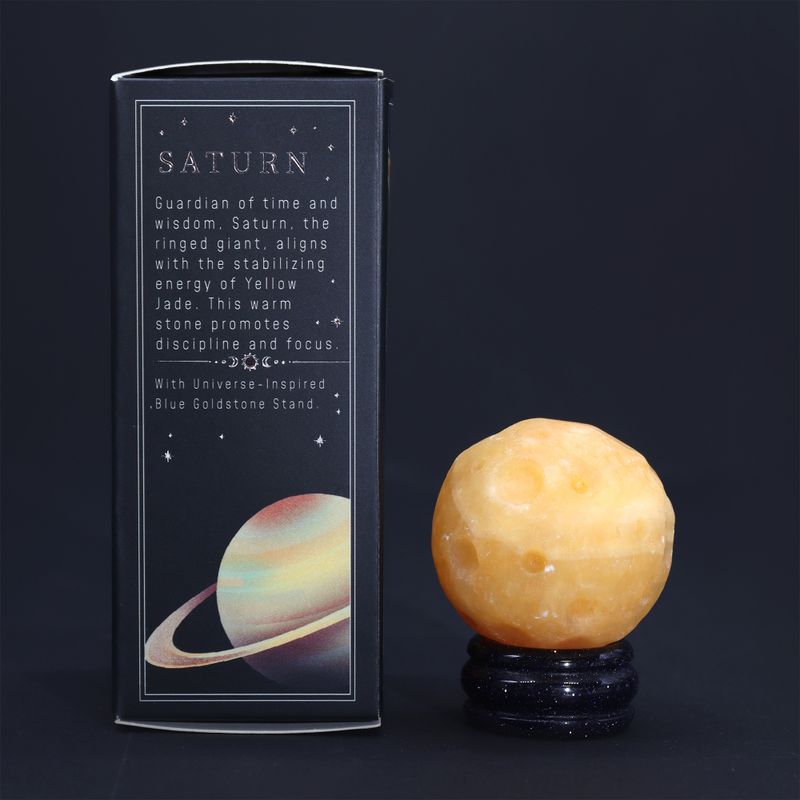 Gelber Jadeplanet auf einem Sola-Goldflussständer – 40 mm (30 x 15 mm Ständer)