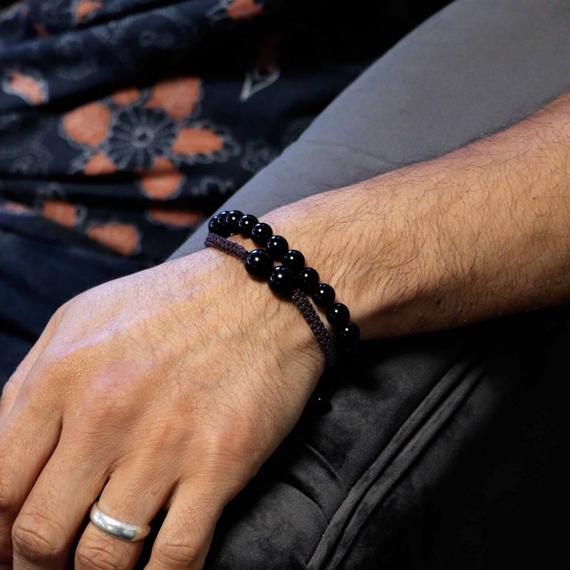 Edelstein-Doppelkraft-Armbänder - Schwarzer Achat