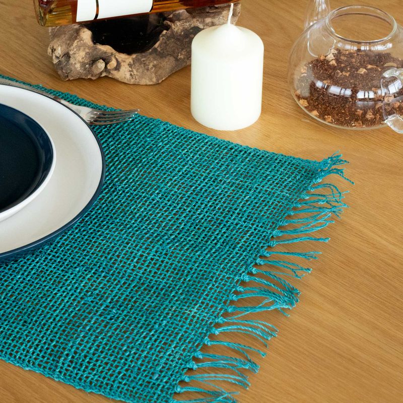 Natürliches Tischset mit Seegrasfransen - Türkis