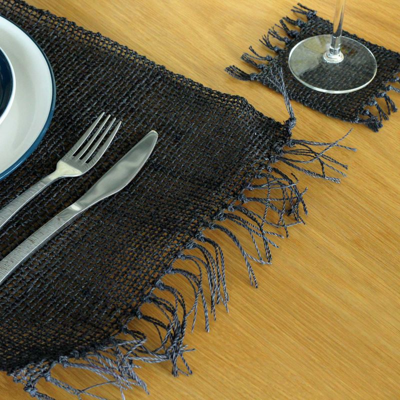 Natürliches Tischset mit Seegrasfransen - Schwarz
