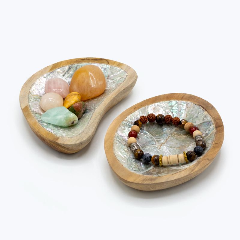 4er-Set Teak-Minischalen mit Muscheldekor (sortiert)