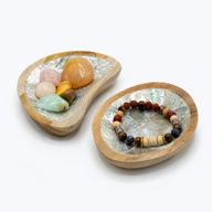 4er-Set Teak-Minischalen mit Muscheldekor (sortiert)