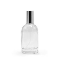 Runde, klobige Flasche, 50 ml, silbernes Spray und Kappe