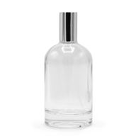 Runde, klobige Flasche, 100 ml, silbernes Spray und Kappe