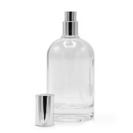 Runde, klobige Flasche, 100 ml, silbernes Spray und Kappe