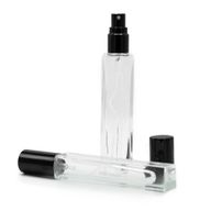 10 ml quadratische, hohe, schlanke Flasche, schwarzer Zerstäuber und Deckel