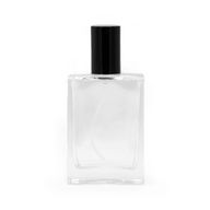 Quadratische, klobige Flasche, 50 ml, schwarzer Zerstäuber und Deckel