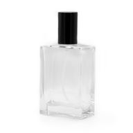 Quadratische, klobige Flasche, 50 ml, schwarzer Zerstäuber und Deckel
