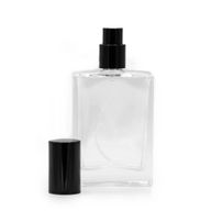 Quadratische, klobige Flasche, 50 ml, schwarzer Zerstäuber und Deckel