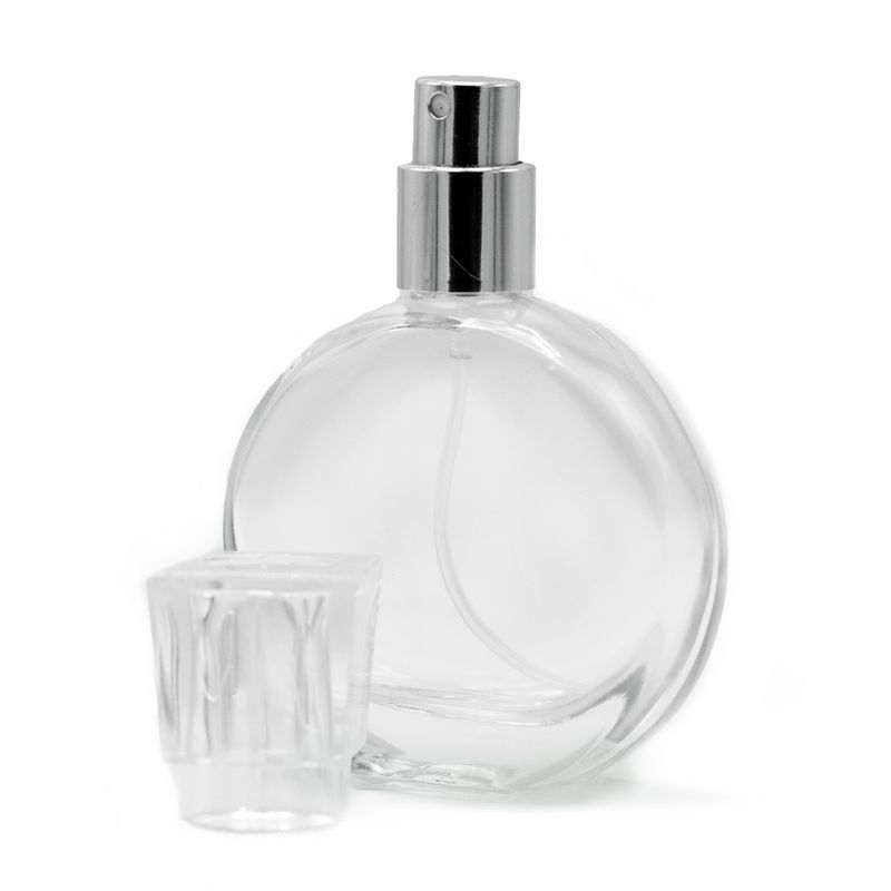 Ovale 50-ml-Flasche, silbernes Spray und Kristallverschluss