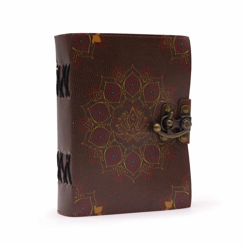Notizbuch aus Leder mit Lotus-Mandala-Büttenrand (12.5cmX17.5cm)