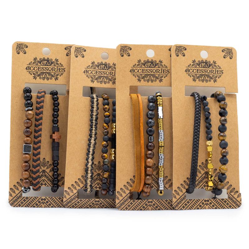 Premium-Armband-Sets für Herren – Schwarz und Hellbraun (sortiert)