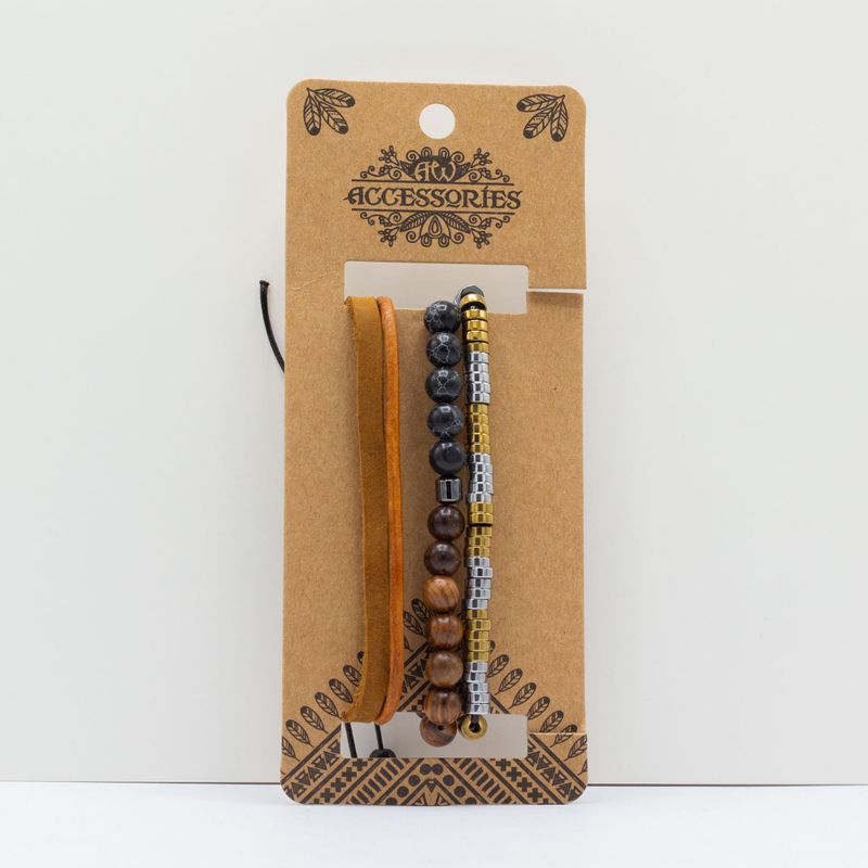 Premium-Armband-Sets für Herren – Schwarz und Hellbraun (sortiert)