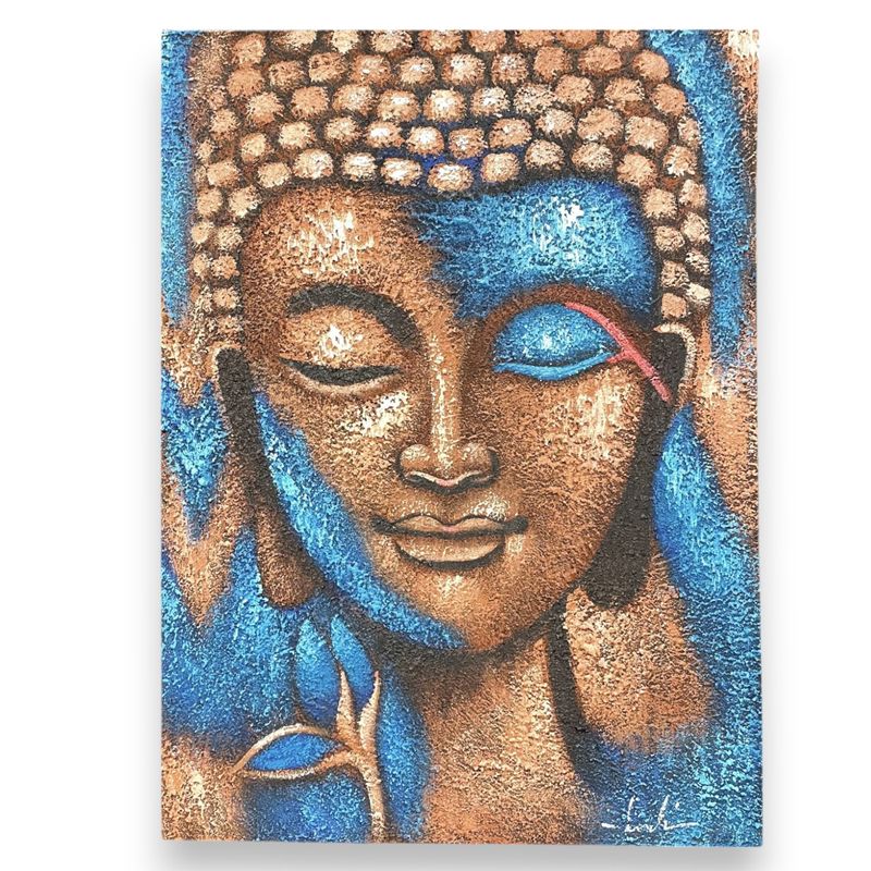 Buddha-Gemälde – Bronze und blaue Blume