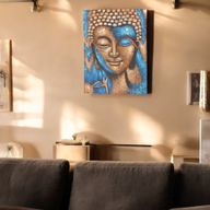 Buddha-Gemälde – Bronze und blaue Blume