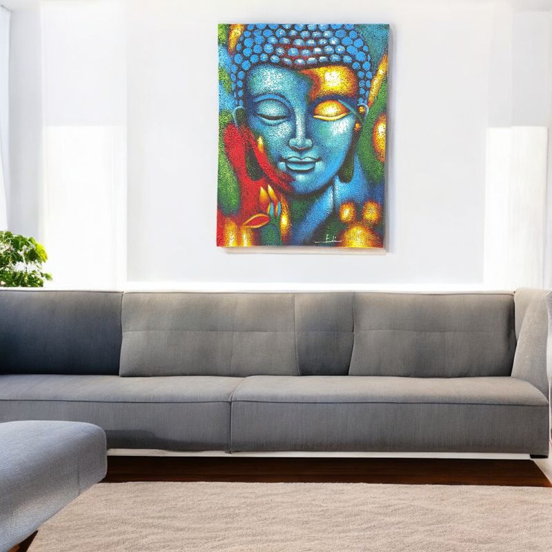 Buddha-Gemälde – Blaue und goldene Blume