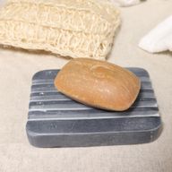 Seifenschale aus grauem Speckstein, 12 x 8,5 cm – starke Rillen